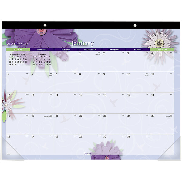 At-A-Glance 5035 22" x 17" Paper Flowers Monthly January 2023 - December 2023 Desk Pad Calendar