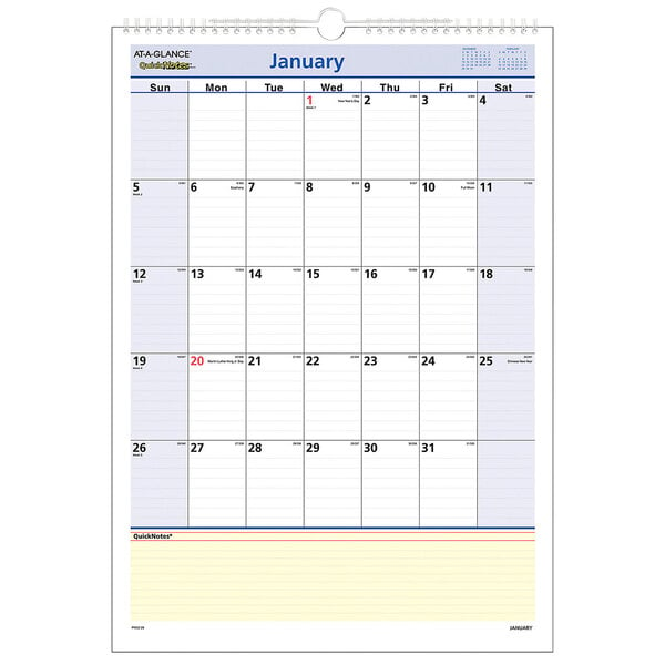 At-A-Glance PM5228 QuickNotes 12" x 17" Monthly January 2023 - December 2023 Wall Calendar