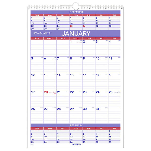 At-A-Glance PM628 15 1/2" x 22 3/4" 3-Month Reference January 2023 - December 2023 Wirebound Wall Calendar