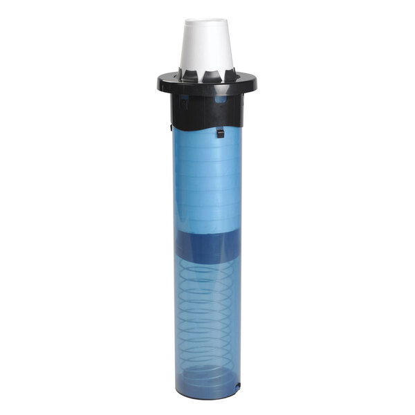 A blue and black cylinder with a white cap.