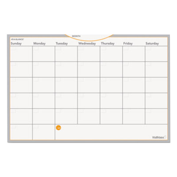 An At-A-Glance dry erase monthly planning calendar with a white border and yellow dates.