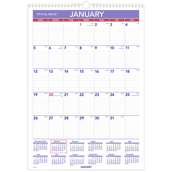 An At-A-Glance white 2024 wall calendar with January on it.
