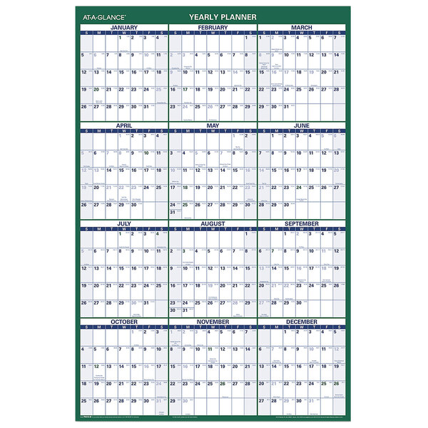 At-A-Glance PM21028 24" x 36" Green / White Vertical Erasable January 2023 - December 2023 Wall Planner