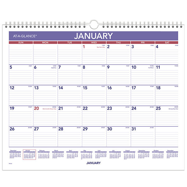 At-A-Glance PM828 12" x 15" Blue / Red Monthly January 2023 - December 2023 Wall Calendar