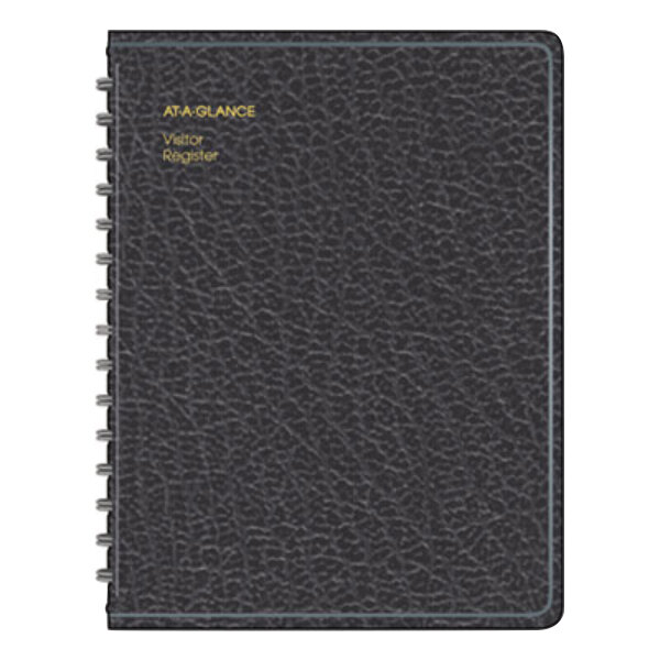 An At-A-Glance black simulated leather visitor register notebook.