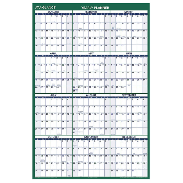 At-A-Glance PM31028 32" x 48" Green / White Vertical Erasable January 2022 - December 2022 Wall Planner