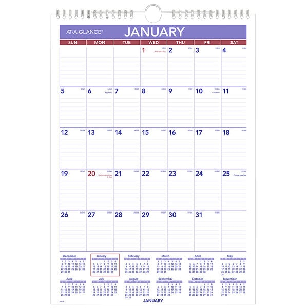 At-A-Glance PM228 12" x 17" Monthly January 2024 - December 2024 Wirebound Wall Calendar