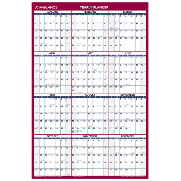 At-A-Glance PM2628 24" x 36" Blue / Red Reversible Vertical / Horizontal Erasable January 2023 - December 2023 Wall Planner