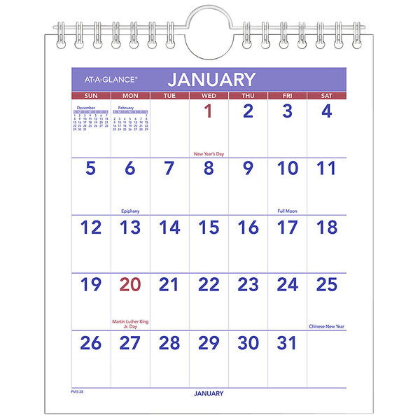 At-A-Glance PM528 6 1/2" x 7 1/2" Mini Monthly January 2023 - December 2023 Wirebound Wall Calendar