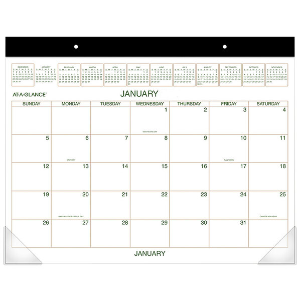At-A-Glance GG250000 22" x 17" Monthly January 2022 - December 2022 Two-Color Desk Pad Calendar