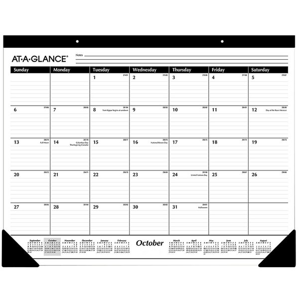 At-A-Glance SK241600 22" x 17" White September 2022 - December 2023 Ruled Monthly Desk Pad Calendar