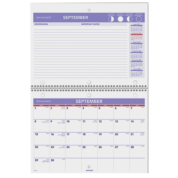 At-A-Glance SK1616 8" x 11" Monthly September 2022 - December 2023 Wirebound Desk / Wall Calendar