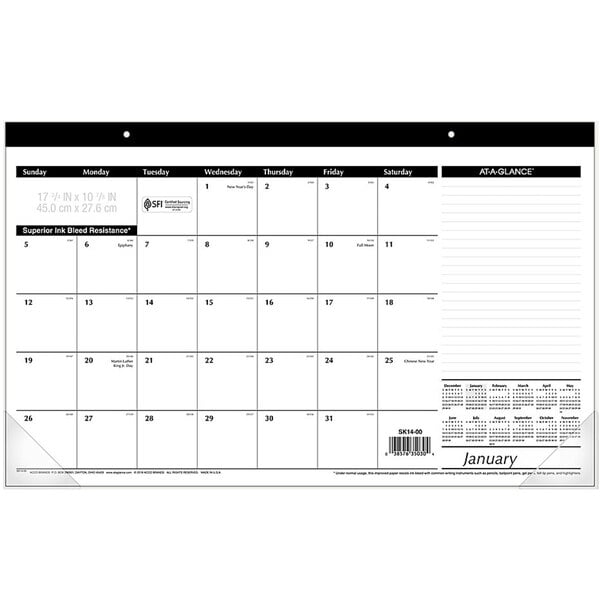 At-A-Glance SK1400 17 3/4" x 10 7/8" White January 2023 - December 2023 Compact Monthly Desk Pad Calendar