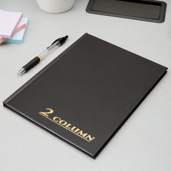 Adams ARB8002M 7" x 9 1/4" Black Two Column 80Page Account Book