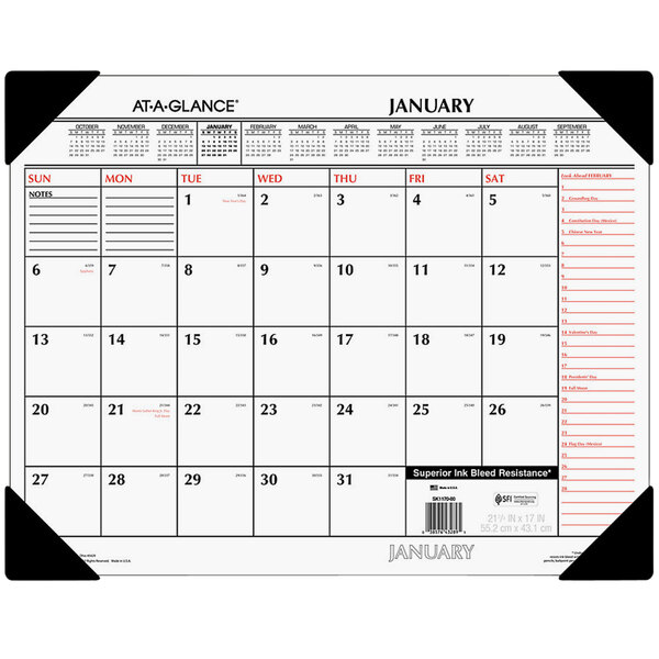 At-A-Glance SK117000 22" x 17" White / Orange January 2022 - December 2022 Monthly Desk Pad Calendar