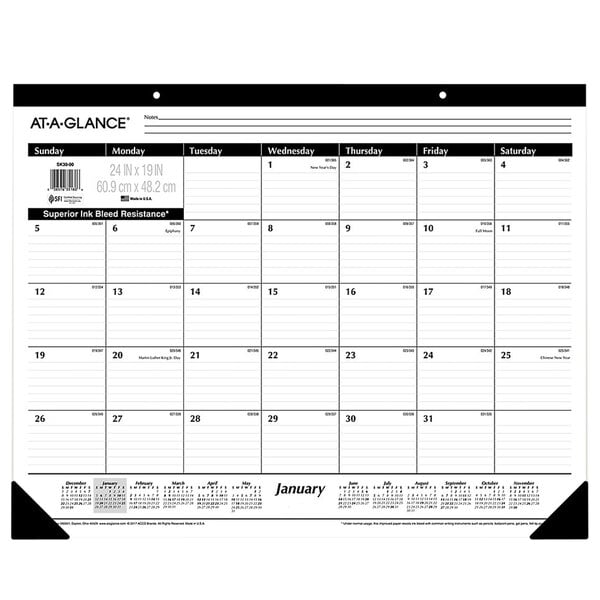 At-A-Glance SK3000 24" x 19" Monthly January 2024 - December 2024 Desk Pad Calendar