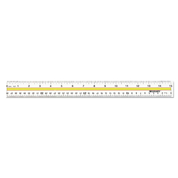 Westcott 10580 15" Clear Acrylic Plastic Highlight Reading Ruler with Tinted Guide - 1/16" Standard Scale