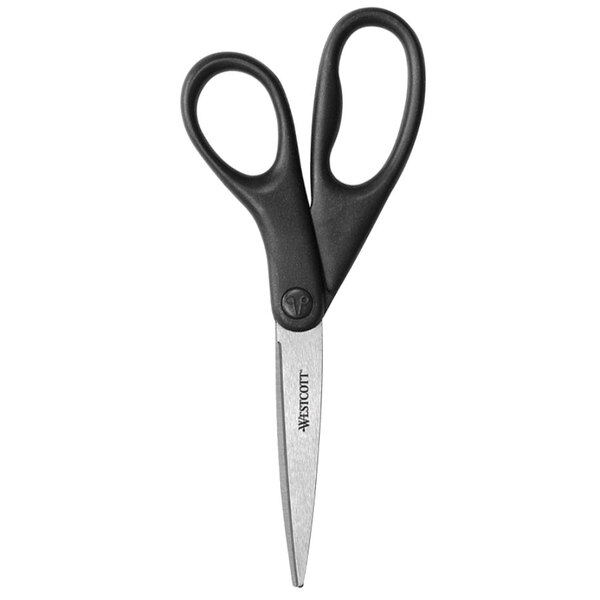 Westcott 13139 Design Line 8" Stainless Steel Pointed Tip Scissors with Metallic Black Straight Handle