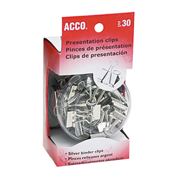 Acco 71138 Assorted Size Silver Metal Presentation Clips - 30/Box