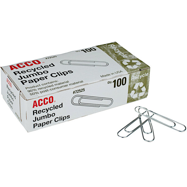 A box of Acco silver jumbo paper clips.