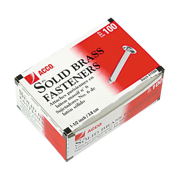 Acco 71506 1 1/2" Brass Prong Paper File Fasteners 100/Box