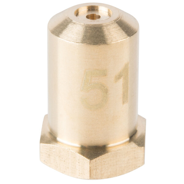 A brass colored metal cylinder with the number 51 on it.