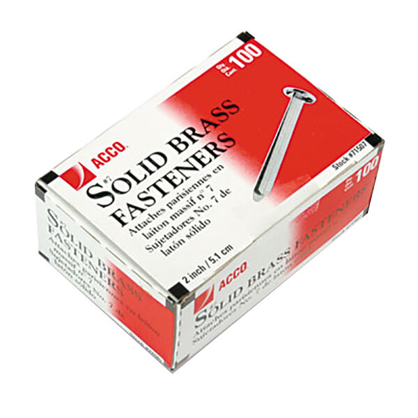 Acco 71507 2" Brass Prong Paper File Fasteners 100/Box