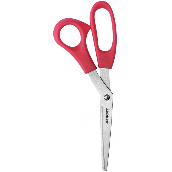 Westcott 10703 Value Line 8" Stainless Steel Pointed Tip Shears with Red Bent Handle