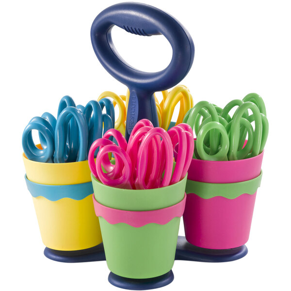 Westcott 14756 School Scissors Caddy with 24 Pairs of 5" Blunt Tip Kids Scissors with Antimicrobial Protection
