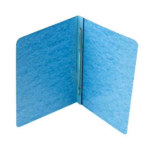 A light blue Acco pressboard report cover with a metal prong fastener.