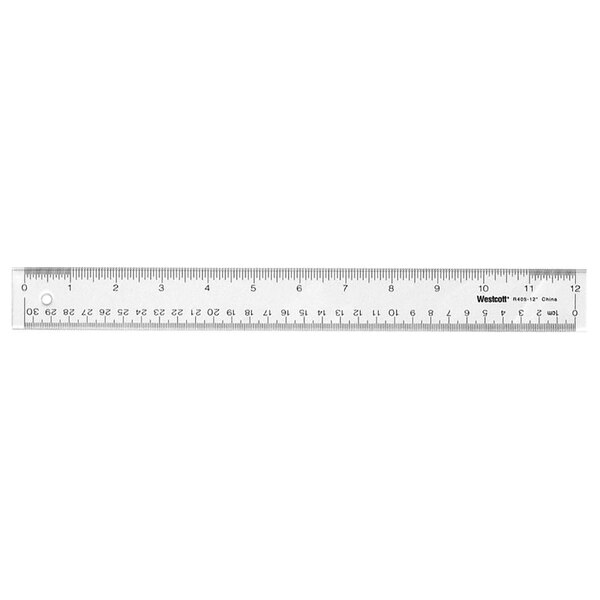 Westcott 10562 12" Clear Acrylic Ruler with Hanging Hole - 1/16" Standard Scale