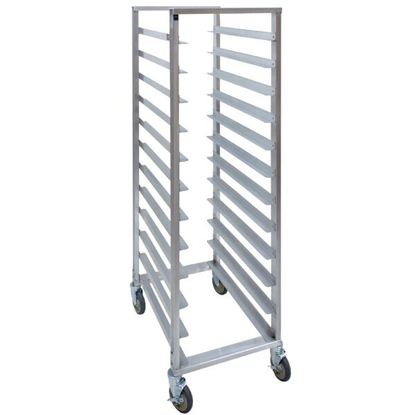 A Cres Cor aluminum tray rack with wheels.