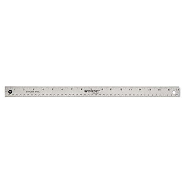 Westcott 10417 18" Stainless Steel Ruler with Cork Back and Hanging Hole - 1/16" Standard Scale