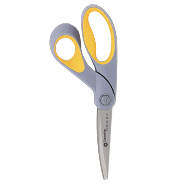 Westcott 14669 ExtremEdge 9" Titanium Bonded Blunt Tip Adjustable Tension Scissors with Gray / Yellow Bent Handle