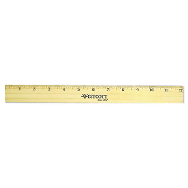 Westcott 05221 12" Flat Wood Ruler with Double Metal Edges - 1/16" Standard Scale