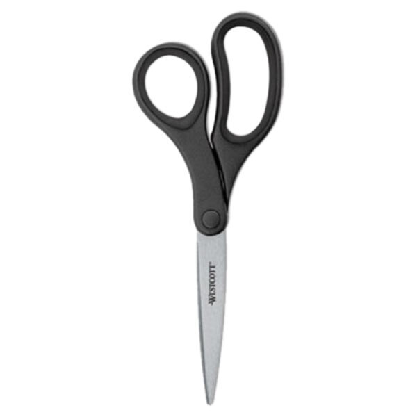 Westcott 15586 KleenEarth 9" Stainless Steel Pointed Tip Scissors with Black Straight Recycled Plastic Handle