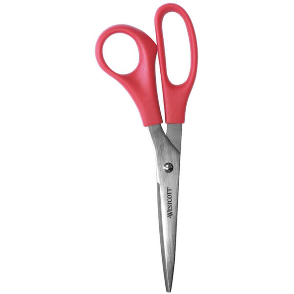 Westcott 40618 Value Line 8" Stainless Steel Pointed Tip Shears with Red Straight Handle