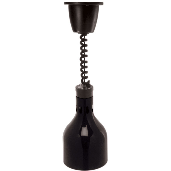 A black lamp with a spring attached to it.