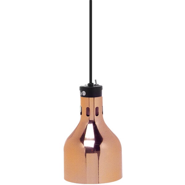A Cres Cor polished brass infrared bulb food warmer with a flexible cord.