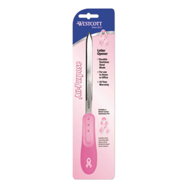 Westcott 15424 9" Pink Ribbon Letter Opener with Stainless Steel Blade