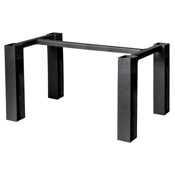 A black metal BFM Seating rectangular table base with two legs.