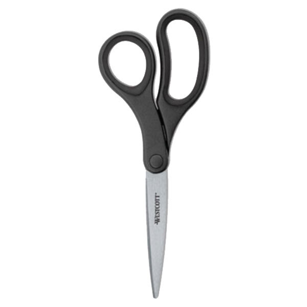 Westcott 15582 KleenEarth 7" Stainless Steel Pointed Tip Scissors with Black Straight Recycled Plastic Handle