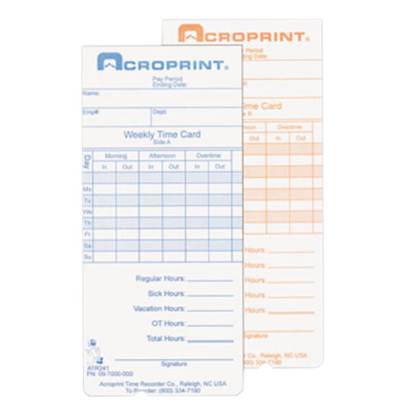 Acroprint 097000000 Weekly or Bi-Weekly Time Card   - 250/Pack