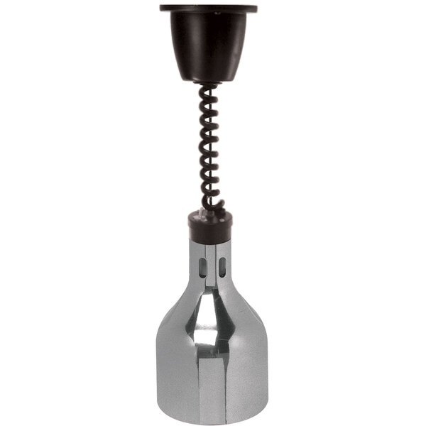 A metal and plastic Cres Cor infrared bulb food warmer with a metal spring.