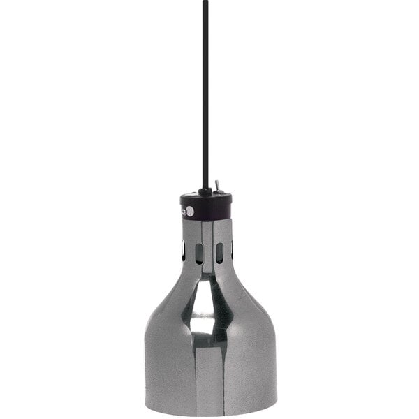 A Cres Cor polished nickel ceiling mount infrared bulb food warmer with a flexible cord.