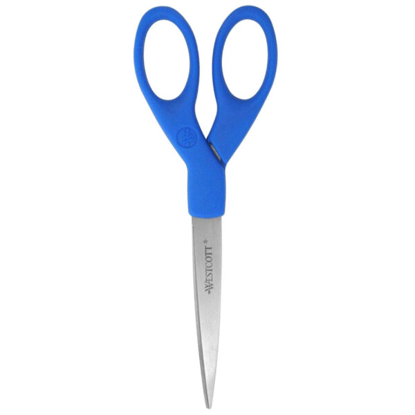 Westcott 44217 Preferred Line 7" Stainless Steel Pointed Tip Scissors with Blue Straight Handle