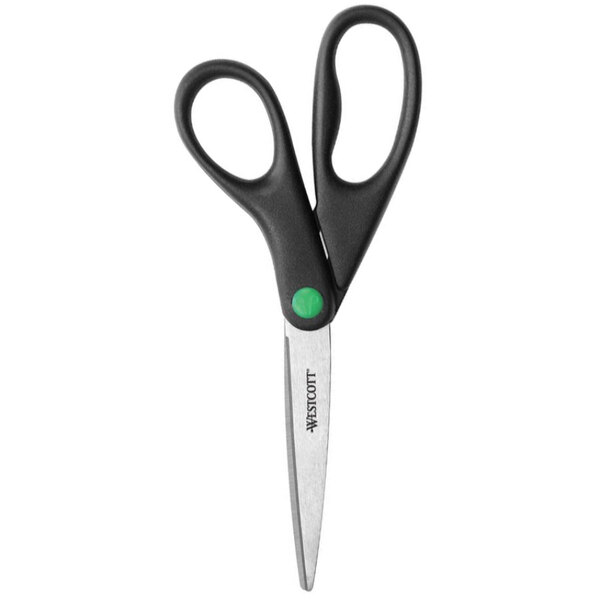 Westcott 41418 KleenEarth 8" Stainless Steel Pointed Tip Scissors with Black Straight Handle