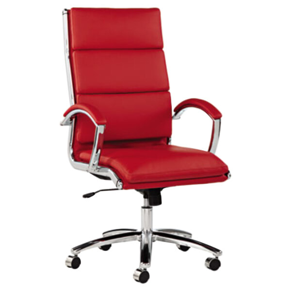 Alera ALENR4139 Neratoli High-Back Red Leather Office Chair with Fixed Arms and Chrome Swivel Base