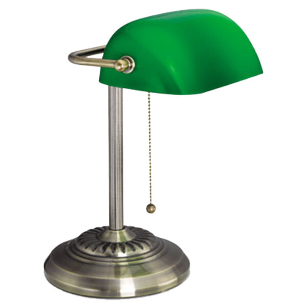 Alera ALELMP557AB Traditional Banker's Lamp with Green Glass Shade