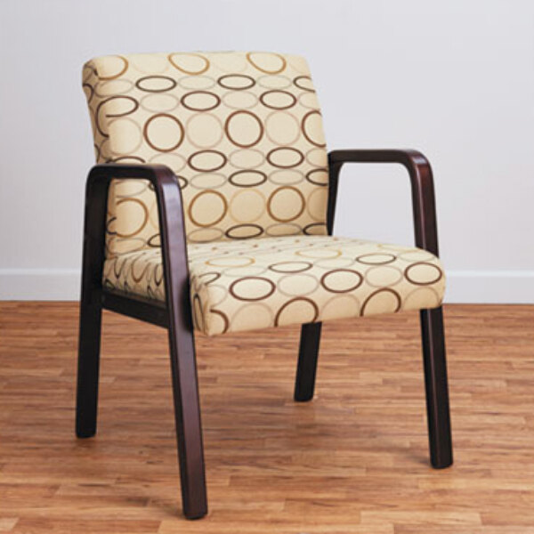 Alera ALERL4351M Reception Tan Patterned Fabric Arm Chair with Mahogany Wood Frame